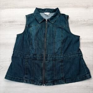 Christopher & Banks Denim Vest L Zip Dark Wash Y2K 90s Vintage Boho Jean Vest